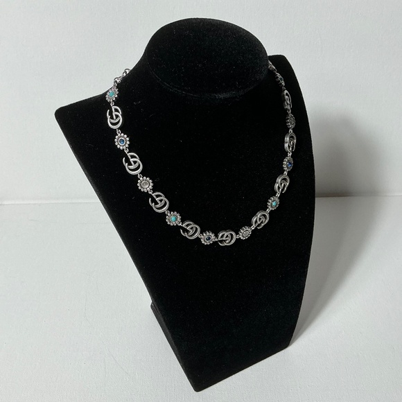 Gucci GG Vintage Silver Blue Stone Necklace with Box - Picture 1 of 3
